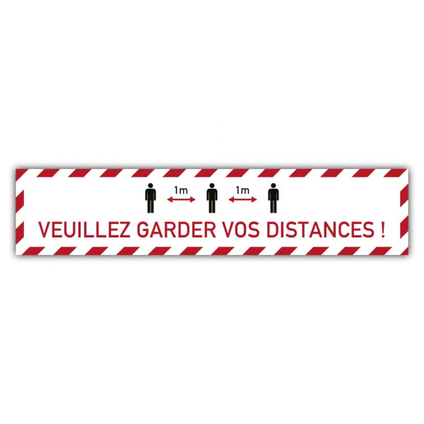 Marquage au sol Distance sociale (x3) - 1m Veuillez garder vos distances (700x150mm)